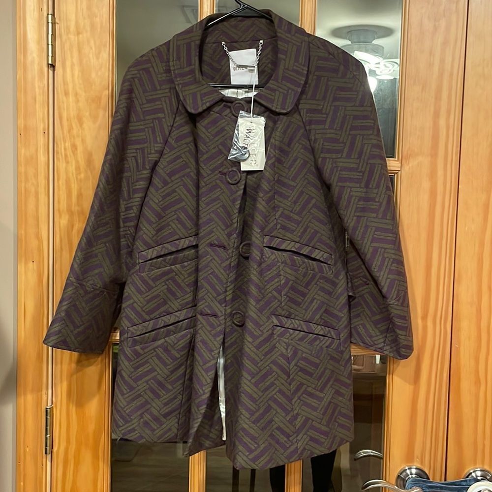 Walter Baker NWT Wool Blend Long Coat Womens size 8 Beautiful! Purple Olive